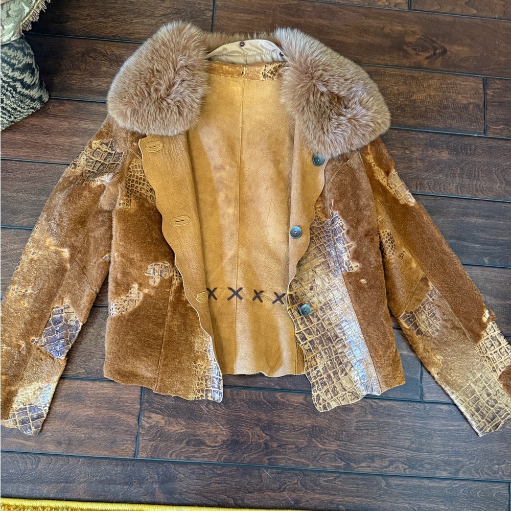 Brown Leather Jacket with Fur Collar